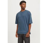 Rundhalsshirt JACK & JONES "JJECHARGE FADED TEE O-NECK NOOS", Herren, Gr. S, blau (mood indigo), Jersey, Obermaterial: 100% Baumwolle, unifarben, oversize taillenbedeckt, Rundhals, gerader Abschluss,