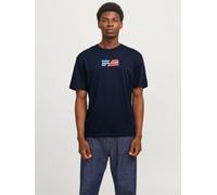Rundhalsshirt JACK & JONES "JJECORP GRAPHIC TEE SS O-NECK NOOS", Herren, Gr. L, blau (sky captain detail:01), Jersey, Obermaterial: 100% Baumwolle, bedruckt, regular fit taillenbedeckt, Rundhals, gera