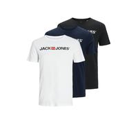 Rundhalsshirt JACK & JONES "JJECORP im 3er Pack mit Print und Rundhalsausschnitt", Herren, Gr. XS, blau (weiß, schwarz, navy), Single Jersey, Obermaterial: 100% Baumwolle, unifarben, normal normal, Ru