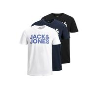 Rundhalsshirt JACK & JONES "JJECORP LOGO TEE SS O-NECK 3PK MP NOOS", Herren, Gr. XS, bunt (weiß pack:with navyblazer, schwarz all big), Jersey, Obermaterial: 100% Baumwolle, bedruckt, slim fit normal,