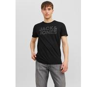 Rundhalsshirt JACK & JONES "JJECORP mit Logo-Print und klassischem Rundhals", Herren, Gr. XXL, schwarz (schwarz fit:slim, large print, schwarz), Single Jersey, Obermaterial: 100% Baumwolle, bedruckt,