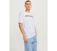 Rundhalsshirt JACK & JONES "JJECORP OLD LOGO TEE SS O-NECK NOOS", Herren, Gr. XS, weiß (weiß detail:slim fit), Jersey, Obermaterial: 100% Baumwolle, bedruckt, regular fit normal, Rundhals, Shirts Rund