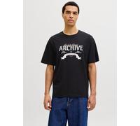 Rundhalsshirt JACK & JONES "JJEDOVER DENIM TEE SS O-NECK SN", Herren, Gr. S, schwarz, Jersey, Obermaterial: 100% Baumwolle, bedruckt, Rundhals, Shirts Rundhalsshirt, mit Logobranding (91834563-S) schw