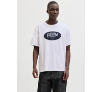 Rundhalsshirt JACK & JONES "JJEDOVER DENIM TEE SS O-NECK SN", Herren, Gr. S, weiß, Jersey, Obermaterial: 100% Baumwolle, bedruckt, Rundhals, Shirts Rundhalsshirt, mit Logobranding (86484158-S) weiß