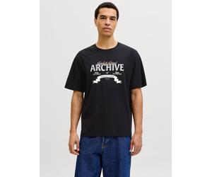 Rundhalsshirt JACK & JONES "JJEDOVER DENIM TEE SS O-NECK SN", Jungen, Gr. S, schwarz, Jersey, Obermaterial: 100% Baumwolle, bedruckt, Rundhals, Shirts Rundhalsshirt, mit Logobranding (91834563-S) schw