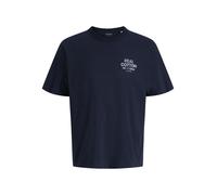 Rundhalsshirt JACK & JONES "JJEDOVER GRAPHIC TEE SS CREW NECK SN", Herren, Gr. M, blau (navy blazer detail:01), Jersey, Obermaterial: 100% Baumwolle, bedruckt, relaxed fit normal, Rundhals, Shirts Run