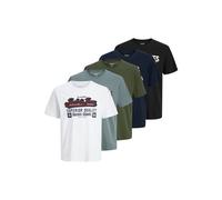 Rundhalsshirt JACK & JONES "JJELOGO TEE SS O-NECK 2 COL AW25 5PK MP", Herren, Gr. S, schwarz (schwarz pack:schwarz, clouddancer, skycaptain, duffelbag, stormyweather), Jersey, Obermaterial: 100% Baumw