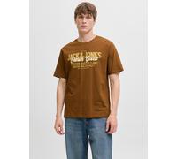 Rundhalsshirt JACK & JONES "JJELOGO TEE SS O-NECK 2 COL AW25 SN", Herren, Gr. M, braun (monks robe), Jersey, Obermaterial: 100% Baumwolle, bedruckt, regular fit normal, Rundhals, Shirts Rundhalsshirt