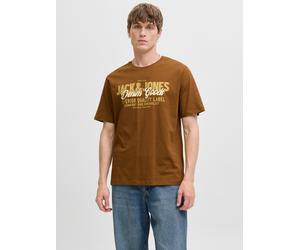 Rundhalsshirt JACK & JONES "JJELOGO TEE SS O-NECK 2 COL AW25 SN", Herren, Gr. M, braun (monks robe), Jersey, Obermaterial: 100% Baumwolle, bedruckt, regular fit normal, Rundhals, Shirts Rundhalsshirt
