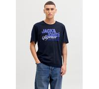 Rundhalsshirt JACK & JONES "JJELOGO TEE SS O-NECK 2 COL SS26 SN", Herren, Gr. M, schwarz (navy blazer), Jersey, Obermaterial: 100% Baumwolle, bedruckt, unifarben, Rundhals, Shirts Rundhalsshirt, mit G