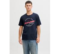 Rundhalsshirt JACK & JONES "JJELOGO TEE SS O-NECK 2 COL SS26 SN", Herren, Gr. S, sky captain, Jersey, Obermaterial: 100% Baumwolle, bedruckt, unifarben, Rundhals, Shirts Rundhalsshirt, mit Grafikprint