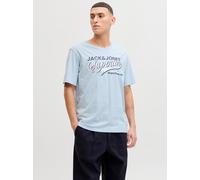 Rundhalsshirt JACK & JONES "JJELOGO TEE SS O-NECK 2 COL SS26 SN", Herren, Gr. XS, celestial blau, Jersey, Obermaterial: 100% Baumwolle, bedruckt, unifarben, Rundhals, Shirts Rundhalsshirt, mit Grafikp