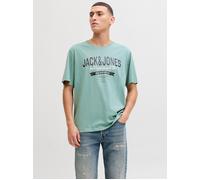 Rundhalsshirt JACK & JONES "JJELOGO TEE SS O-NECK 2 COL SS26 SN", Jungen, Gr. XXL, mineral blau, Jersey, Obermaterial: 100% Baumwolle, bedruckt, unifarben, Rundhals, Shirts Rundhalsshirt, mit Grafikpr