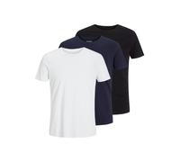 Rundhalsshirt JACK & JONES "JJEORGANIC BASIC TEE SS O-NE 3PK MP NOOS", Herren, Gr. L, bunt (schwarz, weiß, navy), Single Jersey, Obermaterial: 100% Baumwolle, unifarben, hüftlang, Rundhals, Shirts Run