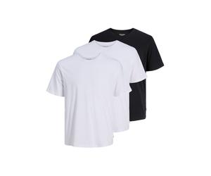 Rundhalsshirt JACK & JONES "JJEORGANIC BASIC TEE SS O-NE 3PK MP NOOS", Herren, Gr. S, schwarz-weiß (schwarz, weiß), Single Jersey, Obermaterial: 100% Baumwolle, unifarben, hüftlang, Rundhals, Shirts R