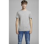 Rundhalsshirt JACK & JONES "JJEORGANIC MELANGE TEE SS O-NECK NOOS", Herren, Gr. L, grau (storm), Jersey, Obermaterial: 60% Baumwolle, 40% Polyester, meliert, slim fit taillenbedeckt, Rundhals, gerader