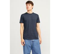 Rundhalsshirt JACK & JONES "JJEORGANIC MELANGE TEE SS O-NECK NOOS", Herren, Gr. M, blau (navy, blazer), Jersey, Obermaterial: 60% Baumwolle, 40% Polyester, meliert, normal normal, Rundhals, gerader Ab