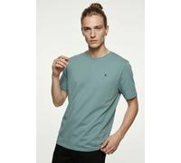 Rundhalsshirt JACK & JONES "JJEPAULOS TEE SS CREW NECK NOOS", Herren, Gr. M, mineral blau, Single Jersey, Obermaterial: 100% Baumwolle, unifarben, regular fit normal, Rundhals, gerader Abschluss, Shir