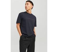 Rundhalsshirt JACK & JONES "JJESTAR mit Pigmentprint und Baumwollgefühl", Herren, Gr. S, blau (schwarz navy), Single Jersey, Obermaterial: 100% Baumwolle, bedruckt, relaxed fit normal, Rundhals, gerad