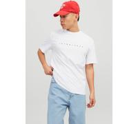 Rundhalsshirt JACK & JONES "JJESTAR mit Pigmentprint und Baumwollgefühl", Herren, Gr. XXL, weiß, Single Jersey, Obermaterial: 100% Baumwolle, bedruckt, relaxed fit taillenbedeckt, Rundhals, gerader Ab