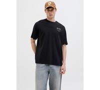 Rundhalsshirt JACK & JONES "JJEURBAN EDGE STUDIO TEE SS O-NECK NOOS", Herren, Gr. L, schwarz (schwarz detail:2), Jersey, Obermaterial: 100% Baumwolle, bedruckt, weit taillenbedeckt, Rundhals, Shirts R