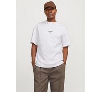 Rundhalsshirt JACK & JONES "JJEURBAN EDGE STUDIO TEE SS O-NECK NOOS", Herren, Gr. S, weiß, Jersey, Obermaterial: 100% Baumwolle, bedruckt, weit taillenbedeckt, Rundhals, Shirts Rundhalsshirt, mit Fron