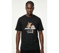 Rundhalsshirt JACK & JONES "JJGRADIENT PRINT TEE SS CREW NECK", Herren, Gr. XS, schwarz, Jersey, Obermaterial: 100% Baumwolle, bedruckt, regular fit normal, Rundhals, Shirts Rundhalsshirt (44790807-XS