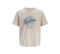 Rundhalsshirt JACK & JONES "JJHONOLULU SHAPE TEE SS CREW NECK", Herren, Gr. S, moonbeam, Jersey, Obermaterial: 100% Baumwolle, bedruckt, regular fit normal, Rundhals, Shirts Rundhalsshirt, Baumwolle,