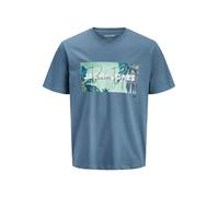 Rundhalsshirt JACK & JONES "JJINDIANA TEE SS CREW NECK", Jungen, Gr. M, blau mirage, Jersey, Obermaterial: 100% Baumwolle, bedruckt, regular fit, Rundhals, Shirts Rundhalsshirt (51093606-M) blau mirag