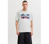 Rundhalsshirt JACK & JONES "JJINDIANA TEE SS CREW NECK", Herren, Gr. M, glacier gray, Jersey, Obermaterial: 100% Baumwolle, bedruckt, regular fit, Rundhals, Shirts Rundhalsshirt (88661352-M) glacier g