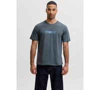Rundhalsshirt JACK & JONES "JJMUNK TEE SS CREW NECK", Herren, Gr. M, grau (turbulence), Jersey, Obermaterial: 100% Baumwolle, bedruckt, regular fit normal, Rundhals, Shirts Rundhalsshirt, Baumwolle, r