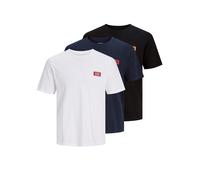 Rundhalsshirt JACK & JONES "JJRUSH TEE SS CREW NECK 3PK MP", Herren, Gr. XXL, bunt (schwarz pack:schwarz, hellweiß, navy blazer), Jersey, Obermaterial: 100% Baumwolle, bedruckt, regular fit normal, Ru
