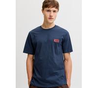Rundhalsshirt JACK & JONES "JJRUSH TEE SS CREW NECK SN", Herren, Gr. M, navy blazer, Jersey, Obermaterial: 100% Baumwolle, bedruckt, regular fit normal, Rundhals, Shirts Rundhalsshirt, Baumwolle, regu