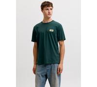 Rundhalsshirt JACK & JONES "JJRUSH TEE SS CREW NECK SN", Herren, Gr. XL, scarab, Jersey, Obermaterial: 100% Baumwolle, bedruckt, regular fit normal, Rundhals, Shirts Rundhalsshirt, Baumwolle, regular