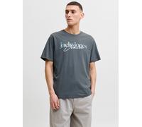Rundhalsshirt JACK & JONES "JJTOM TEE SS CREW NECK SN", Herren, Gr. M, grau (turbulence), Jersey, Obermaterial: 100% Baumwolle, bedruckt, regular fit normal, Rundhals, Shirts Rundhalsshirt, Baumwolle,