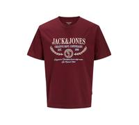 Rundhalsshirt JACK & JONES "JORFREDERIKSBERG COLORFULL FRONT TEE SS", Herren, Gr. XL, rot (chocolate truffle), Jersey, Obermaterial: 100% Baumwolle, bedruckt, relaxed fit normal, Rundhals, Shirts Rund