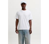 Rundhalsshirt JACK & JONES "JORFREDERIKSBERG MONOGRAM TEE SS CN SN", Herren, Gr. M, weiß (hellweiß), Jersey, Obermaterial: 100% Baumwolle, bedruckt, relaxed fit normal, Rundhals, gerader Abschluss, Sh