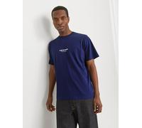 Rundhalsshirt JACK & JONES "JORVESTERBRO TEE SS CREW NECK NOOS", Damen, Gr. L, blau (ocean cavern), Jersey, Obermaterial: 100% Baumwolle, bedruckt, relaxed fit normal, Rundhals, Shirts Rundhalsshirt (