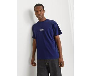 Rundhalsshirt JACK & JONES "JORVESTERBRO TEE SS CREW NECK NOOS", Damen, Gr. L, blau (ocean cavern), Jersey, Obermaterial: 100% Baumwolle, bedruckt, relaxed fit normal, Rundhals, Shirts Rundhalsshirt (
