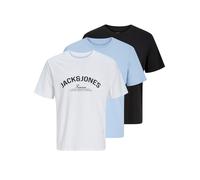 Rundhalsshirt JACK & JONES "JPRBLATOMMY SS TEE FST 3PK MP", Herren, Gr. XL, chambray blau pack:schwarz, weiß, Jersey, Obermaterial: 100% Baumwolle, bedruckt, regular fit normal, Rundhals, Shirts Rundh