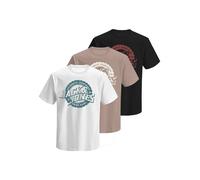 Rundhalsshirt JACK & JONES "JPRBLUBARON SS TEE FST 3PK MP", Herren, Gr. L, schwarz sand pack:simply taupe, weiß, Jersey, Obermaterial: 100% Baumwolle, bedruckt, normal, Rundhals, Shirts Rundhalsshirt