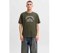 Rundhalsshirt JACK & JONES "JPRBLUTHOR SS TEE FST", Herren, Gr. M, grün (forest night), Jersey, Obermaterial: 100% Baumwolle, bedruckt, regular fit normal, Rundhals, Shirts Rundhalsshirt, Baumwolle, r