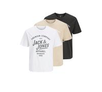 Rundhalsshirt JACK & JONES "JPRBLUZANE SS TEE FST 3PK MP", Jungen, Gr. M, humus pack:weiß, schwarz, Jersey, Obermaterial: 100% Baumwolle, bedruckt, regular fit normal, Rundhals, Shirts Rundhalsshirt (