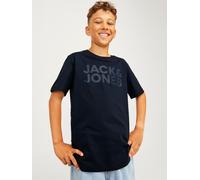 Rundhalsshirt JACK & JONES JUNIOR "JJECORP stylisch, atmungsaktiv, pflegeleicht", Jungen, Gr. 164, blau (navy blazer), Jersey, Obermaterial: 100% Baumwolle, bedruckt, regular fit normal, Rundhals, Shi
