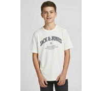 Rundhalsshirt JACK & JONES JUNIOR "JJEDENVER GRAPHIC TEE SS O-NECK JNR", Jungen, Gr. 128, weiß (cloud dancer), Single Jersey, Obermaterial: 100% Baumwolle, bedruckt, relaxed fit, Rundhals, Shirts Rund