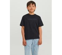Rundhalsshirt JACK & JONES JUNIOR "JJESTAR lässig, weich, atmungsaktiv, stylisch", Jungen, Gr. 128, schwarz, Jersey, Obermaterial: 100% Baumwolle, bedruckt, relaxed fit normal, Rundhals, Shirts Rundha