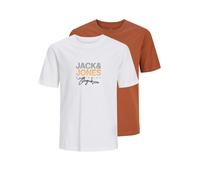 Rundhalsshirt JACK & JONES JUNIOR "JORCANGGU TEE SS CREW NECK 2PK MP JNR", Jungen, Gr. 164, arabian spice pack:with hellweiß, Single Jersey, Obermaterial: 100% Baumwolle, bedruckt, regular fit normal,
