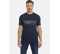 Rundhalsshirt JAN VANDERSTORM "T-Shirt BERGTHOR", Herren, Gr. XL, blau (dunkelblau), Obermaterial: 100% Baumwolle CO., Casual, comfort fit normal, Rundhals, Shirts Rundhalsshirt, mit großem Schriftzug