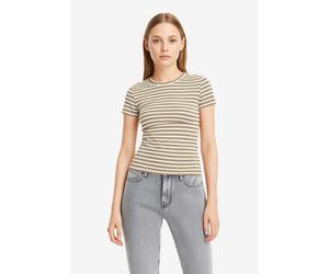 Rundhalsshirt JDY "JDYSOLAR S/S O NECK TOP JRS NOOS", Damen, Gr. XL, weiß (trench coat stripes:cloud dancer), Single Jersey, Obermaterial: 95% Baumwolle, 5% Elasthan, gestreift, regular fit normal, Ru