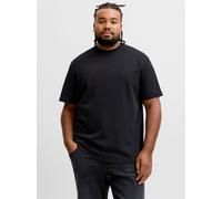 Rundhalsshirt "JJEBARRON TEE SS O-NECK LN PLS", Herren, Gr. 6XL, schwarz, Jersey, Obermaterial: 52% Baumwolle, 31% Polyester, 17% Elastomultiester, JACK & JONES PLUSSIZE, unifarben, relaxed fit normal